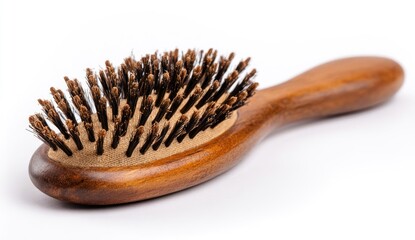 Oval wooden hairbrush, bristles close-up