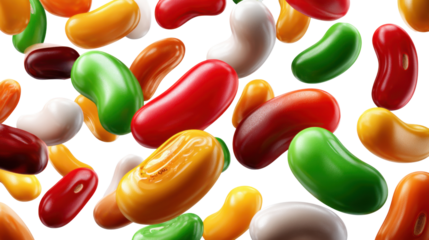Jelly Bean Symphony: A vibrant assortment of colorful jelly beans in a macro shot, showcasing their glossy texture and tempting variety. 