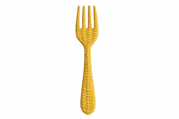 Yellow woven fork on transparent background, promoting eco-friendly dining and sustainable practices