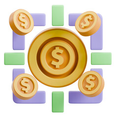 3D Golden Dollar Coins and Geometric Blocks Financial Concept