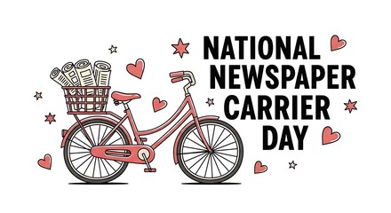 National newspaper carrier day vector design isolated on white background with bicycle and newspaper