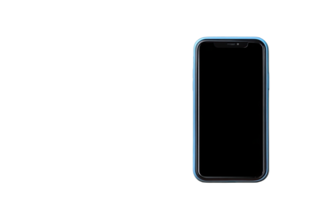 A light-blue-framed smartphone, black screen