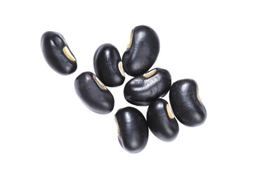 Black beans. Isolated on white background. Top view.	

