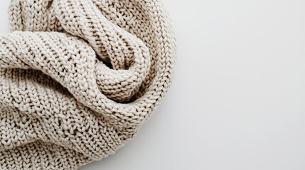 Obraz premium Close-up of a knitted scarf with a complex pattern, isolated on a pure white background, artisanal, cozy