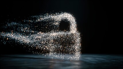 Una representación visual de un candado hecho de partículas brillantes, simbolizando la seguridad digital y la información.