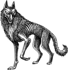 Werewolf sketch. Gothic wolf hand drawn vector illustration. Scary forest animal drawing. NOT AI generated © sketched-graphics