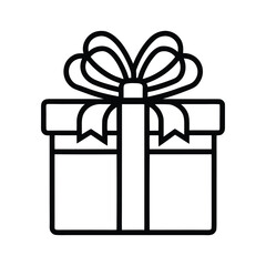 Minimalist Black Line Icon of Gift Box with Ribbon Vector Outline Present Symbol