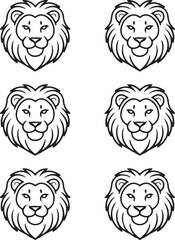 Obraz premium Six identical line art lion heads arranged in two columns and three rows face mane