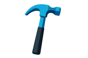Illustration of a blue hand tool hammer on a white background representing construction hardware and DIY equipment for carpentry and renovation made of metal