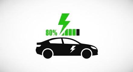 Electric car charging icon with 80% battery level.