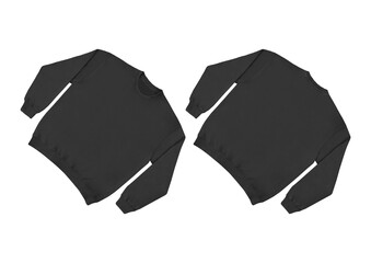 Blank sweatshirt color black template front and back view on white background. crew neck mock up