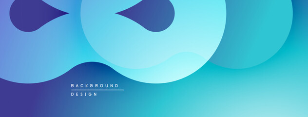 Abstract blue background. Overlapping shapes create flowing, modern design. Gradient colors provide depth, visual interest.