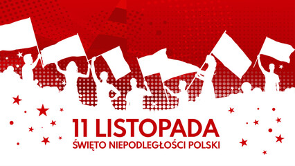 Święto Niepodległości Polski – 11 listopada, patriotyczny baner z flagami © KR Studio
