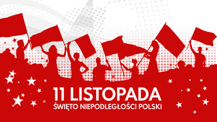 Święto Niepodległości Polski – 11 listopada, patriotyczny baner z flagami © KR Studio