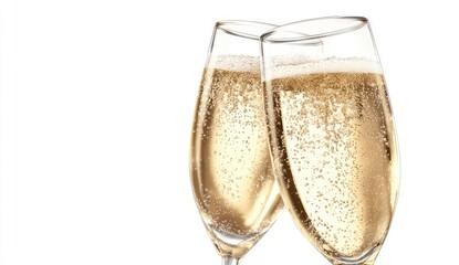 Two champagne flutes filled with bubbly, celebratory drink