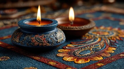Diya and rangoli imagery in festive setting