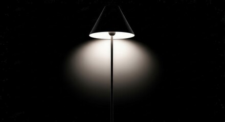 A floor lamp illuminates a dark room, casting a soft light cone.