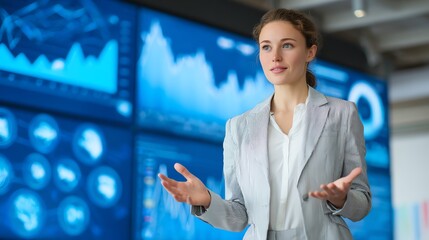 Businesswoman presenting sales forecasting from machine learning output