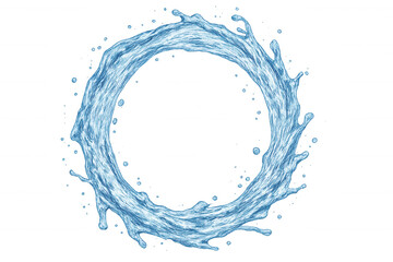 Circular water splash ring forming dynamic frame, transparent background highlighting graphic design potential with fluid motion