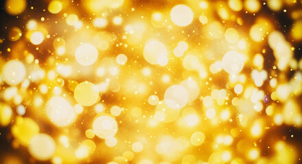 Abstract image of golden bokeh lights creating a festive and magical atmosphere with blurred circles of light.