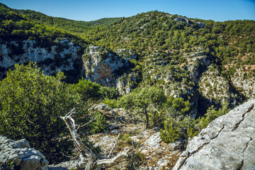 Mountain Scrubland scenery of Verdon Gorge ,  Quinson, Provence; France