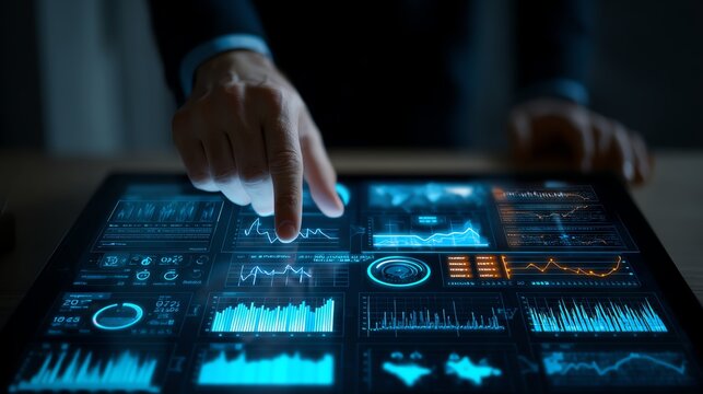 Consultant using AI-powered dashboards for market analysis