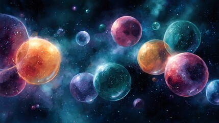 Naklejka premium Colorful spheres in deep space