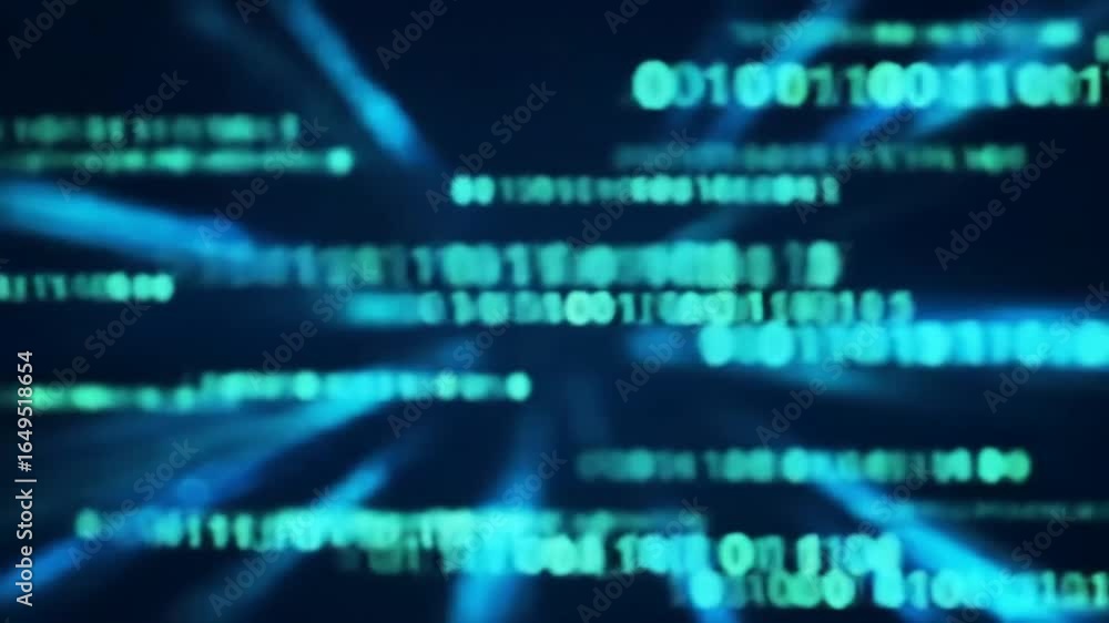 Poster abstract digital data stream with binary code moving through cyberspace, representing information fl