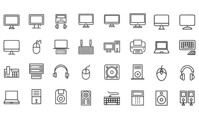 Computer Hardware Line Icons