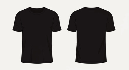 Front and back view of a plain black t-shirt, showcasing a simple, unisex design.