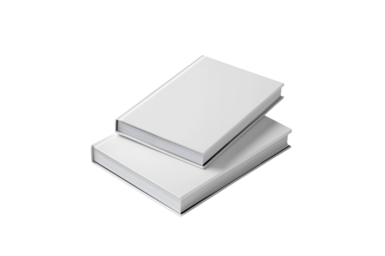 Two blank white books stacked isolated on transparent background