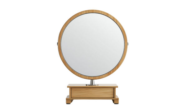 Stylish round mirror display modern bedroom home decor item bright environment front view contemporary aesthetics