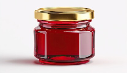 Red glass jar with gold lid