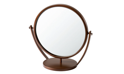 Elegant round mirror displaying reflection modern bedroom decorative item cozy atmosphere eye-level view style enhancement