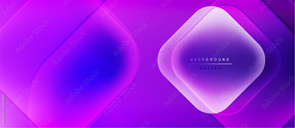 Poster abstract purple gradients form dynamic shapes. modern design with glowing effects creates futuristic