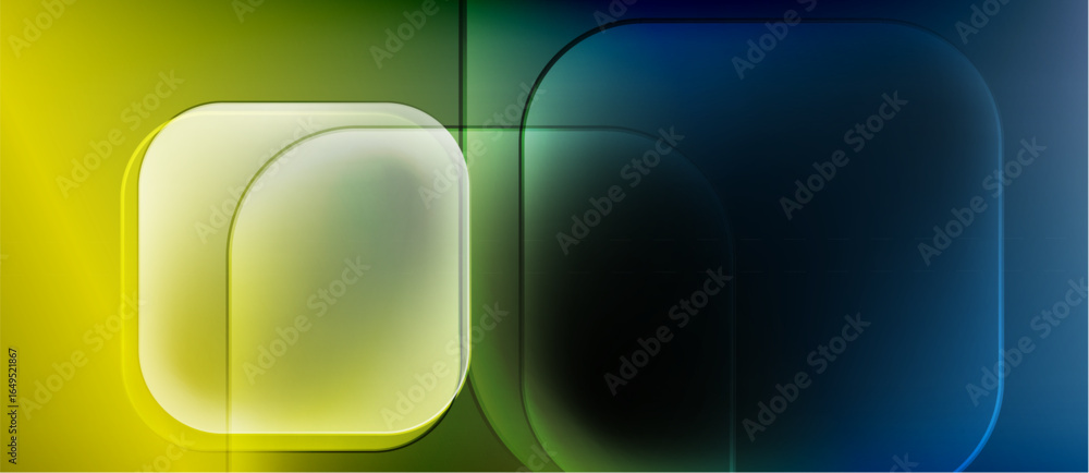 Aufkleber abstract geometric shapes, yellow to blue gradient. rounded rectangles overlap, creating soft glow e