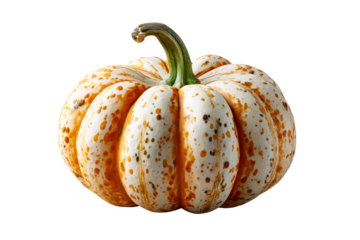 Bumpy pumpkin with orange spots, green stem