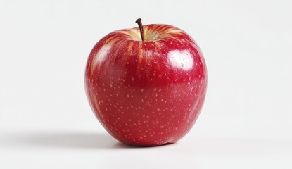 Single red apple, glossy skin, subtle stripes