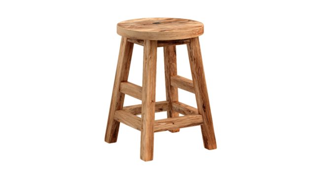 A 3D-rendered illustration of a wooden bar stool isolated on white background