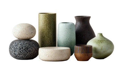 Ceramic objects isolated on white background