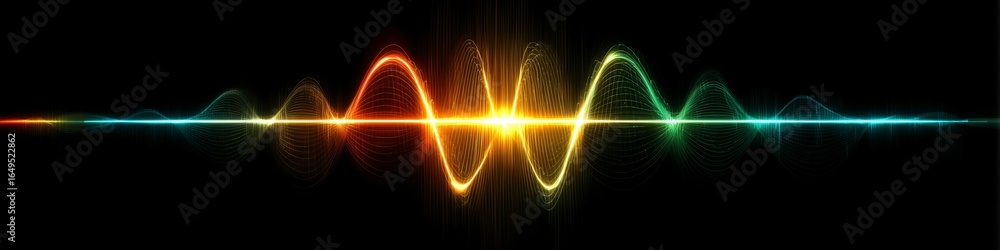 Fototapete vibrant digital waveform graph displays colorful signal interference against black background, showc