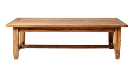  Front view of rectangular white oak wooden coffee table isolated on white