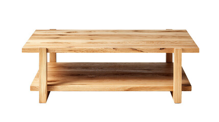  Front view of rectangular white oak wooden coffee table isolated on white