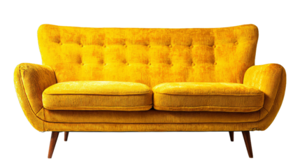 Midcentury modern yellow sofa a stylish and comfortable seating solution on white background2