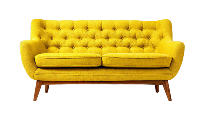 Midcentury modern yellow sofa a stylish and comfortable seating solution on white background2 - Powered by Adobe