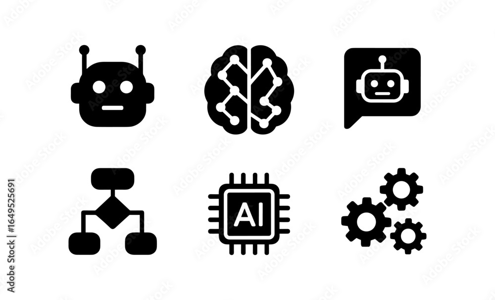 Aufkleber technology icons set featuring ai, robotics, and automation elements