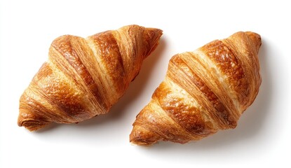 Two golden croissants, top view