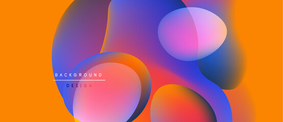 Abstract colorful shapes overlap, creating vibrant visual effect. Orange background complements pink, blue hues. Modern design element.