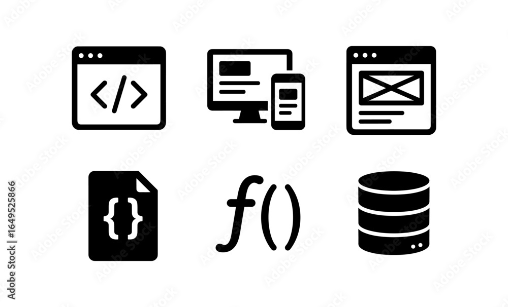 Aufkleber simple black web development icons set for coding and design projects