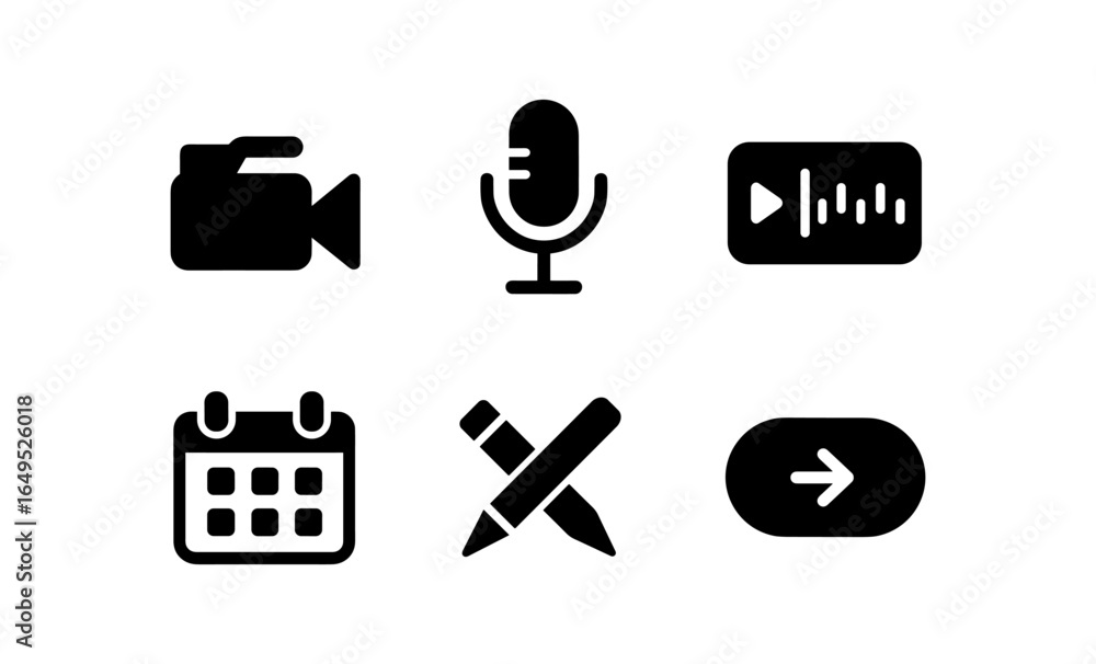 Poster minimalist media and communication icons set for digital interfaces